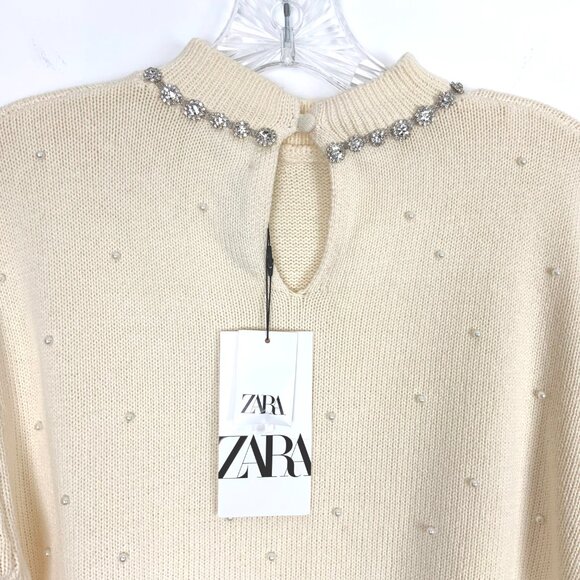 New Zara Knit Sweater with Jewel Beads and Pearls Size Medium - Picture 5 of 16